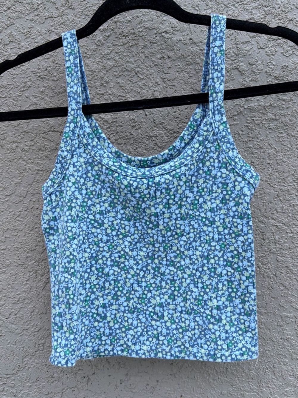 aerie Blue Floral Scoop Tank Top